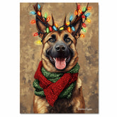 Rustic Cheer - Belgian Malinois Dog with Christmas Lights & Cozy Scarf on Rustic Background, Ready to Hang 1.5" Thick Canvas Wrap, Floating Framed Canvas, Flat Rolled Canvas